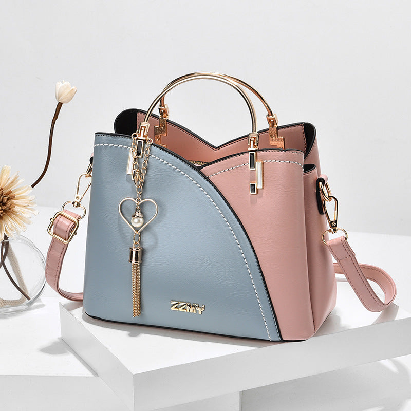 Two Tone Stitching Handbag Tassel Crossbody Bag Women's Purse