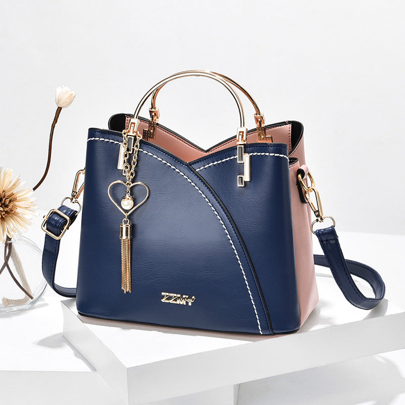 Two Tone Stitching Handbag Tassel Crossbody Bag Women's Purse