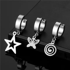 Titanium Steel Star Pendant Earrings for Men