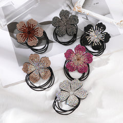 Rhinestones Flower Hair Elastics Ties Ponytail Holder for Girls Women Ladies