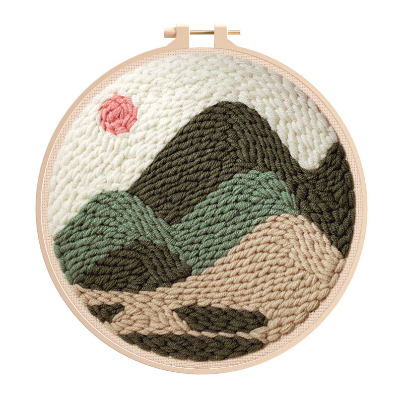Mountain Peaks Embroidery Starter Kit Cross Stitch for Adults with Hoop Threads