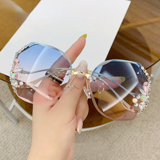 Oversized Rhinestone Gradient Sunglasses for Women UV400