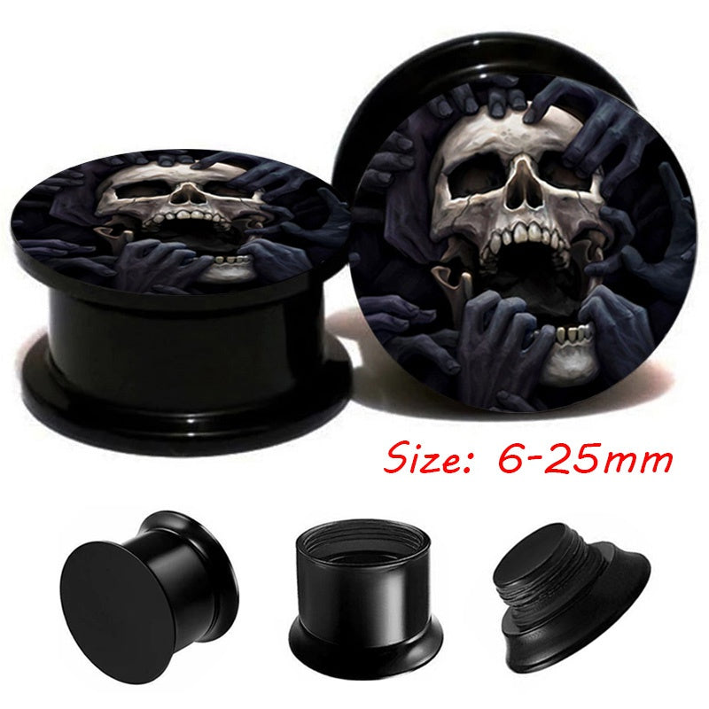 2pcs Acrylic Ear Expander Skull Pattern Men