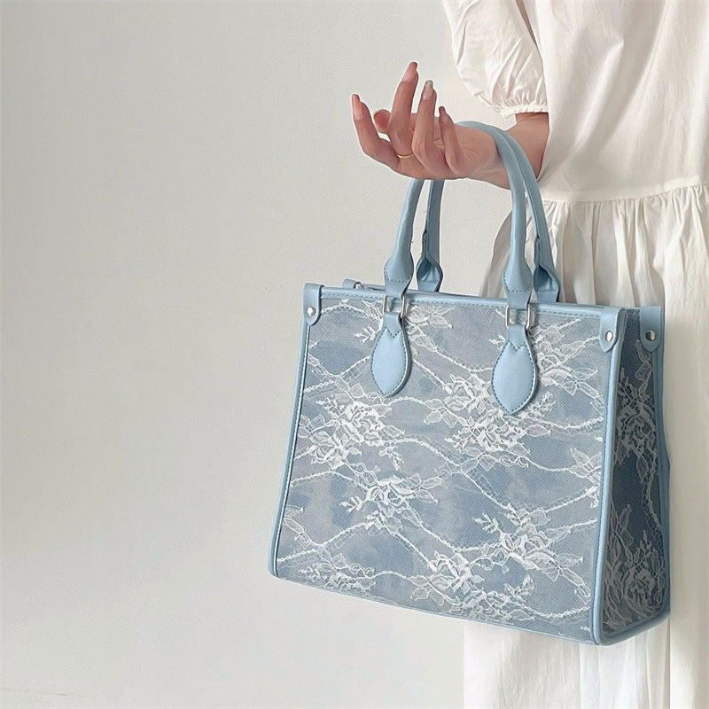 Women's Lace Flower Tote Bag Large Capacity Shoulder Bag Lightweight