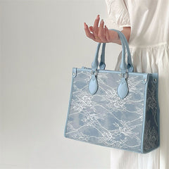 Women's Lace Flower Tote Bag Large Capacity Shoulder Bag Lightweight