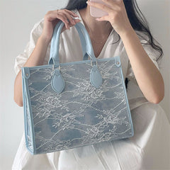 Women's Lace Flower Tote Bag Large Capacity Shoulder Bag Lightweight