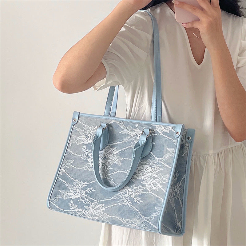Women's Lace Flower Tote Bag Large Capacity Shoulder Bag Lightweight