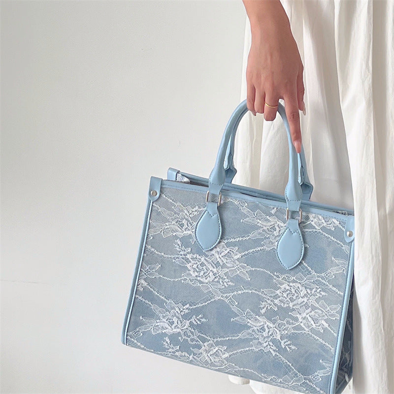 Women's Lace Flower Tote Bag Large Capacity Shoulder Bag Lightweight