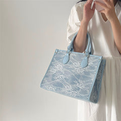 Women's Lace Flower Tote Bag Large Capacity Shoulder Bag Lightweight