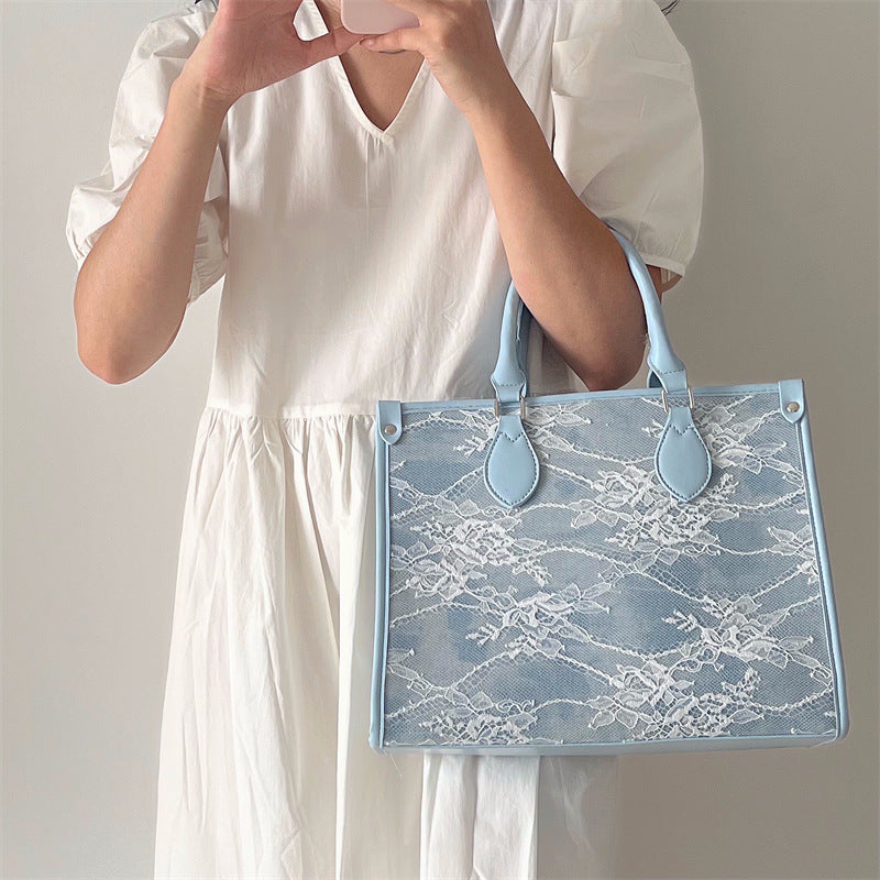 Women's Lace Flower Tote Bag Large Capacity Shoulder Bag Lightweight
