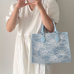 Women's Lace Flower Tote Bag Large Capacity Shoulder Bag Lightweight