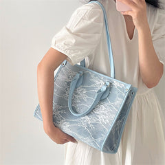 Women's Lace Flower Tote Bag Large Capacity Shoulder Bag Lightweight