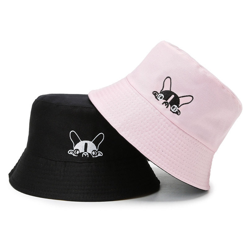 Cartoon Puppy Print Bucket Hat Solid Sun Hat Reversible Basin Hat