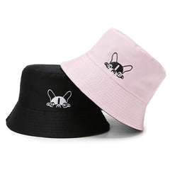 Cartoon Puppy Print Bucket Hat Solid Sun Hat Reversible Basin Hat