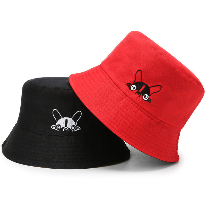 Cartoon Puppy Print Bucket Hat Solid Sun Hat Reversible Basin Hat