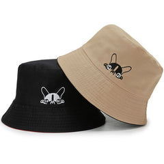 Cartoon Puppy Print Bucket Hat Solid Sun Hat Reversible Basin Hat