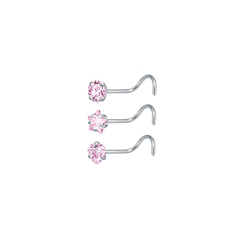 3 Pcs Stainless Steel Nose Ring Set Zirconia Septum Piercing