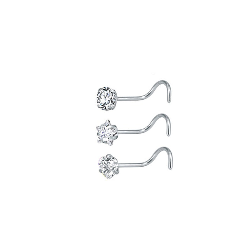 3 Pcs Stainless Steel Nose Ring Set Zirconia Septum Piercing