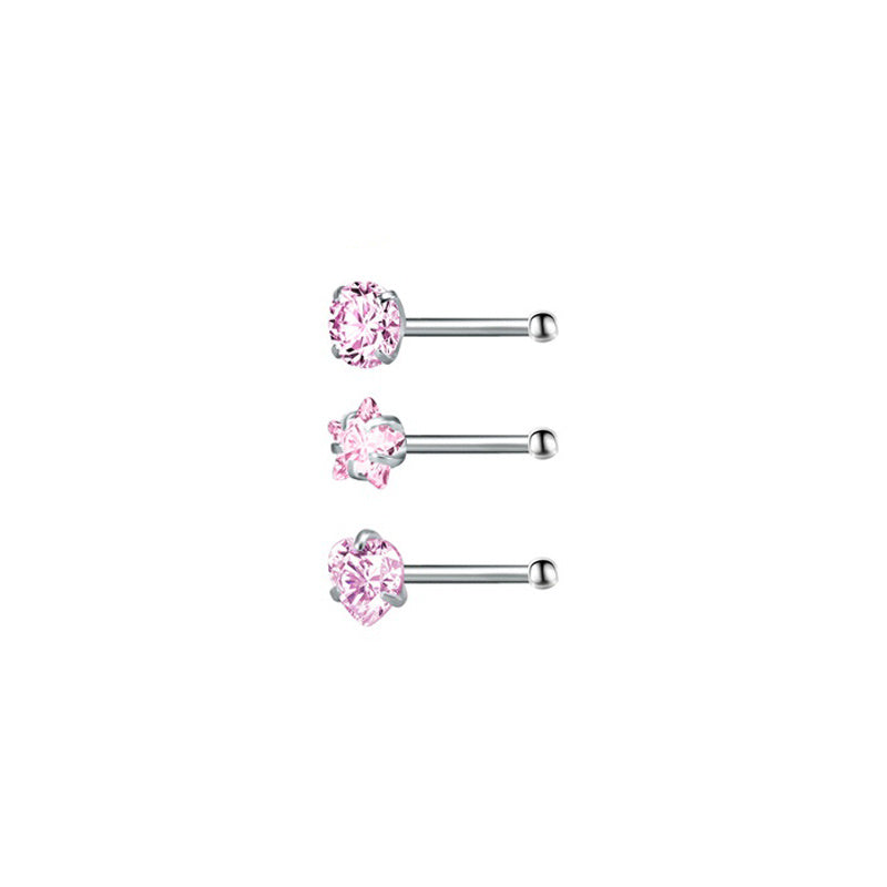 3 Pcs Stainless Steel Nose Ring Set Zirconia Septum Piercing