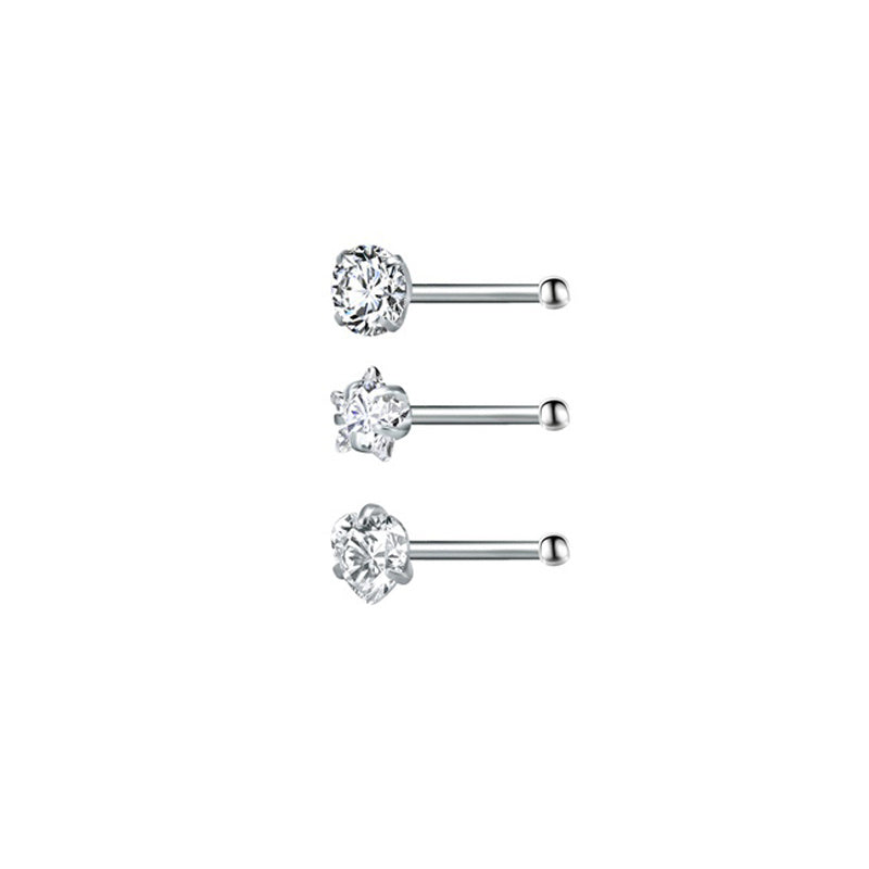 3 Pcs Stainless Steel Nose Ring Set Zirconia Septum Piercing