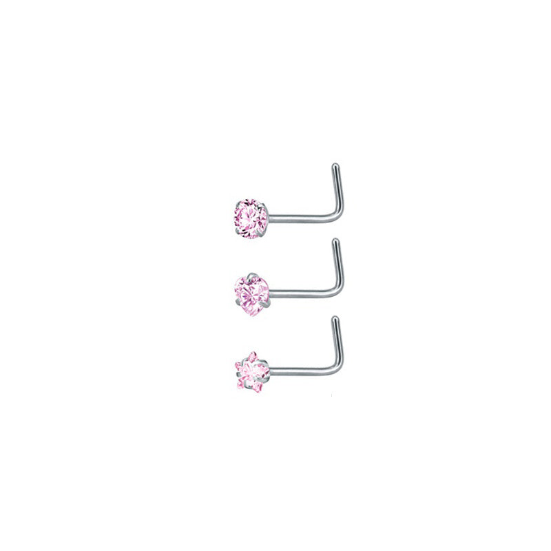 3 Pcs Stainless Steel Nose Ring Set Zirconia Septum Piercing