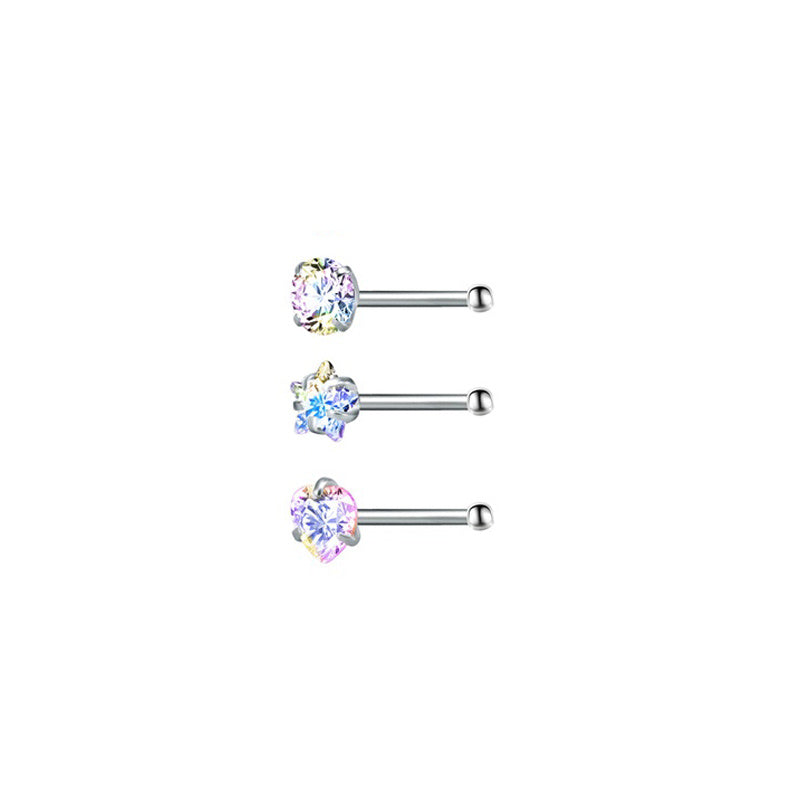 3 Pcs Stainless Steel Nose Ring Set Zirconia Septum Piercing