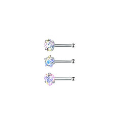 3 Pcs Stainless Steel Nose Ring Set Zirconia Septum Piercing