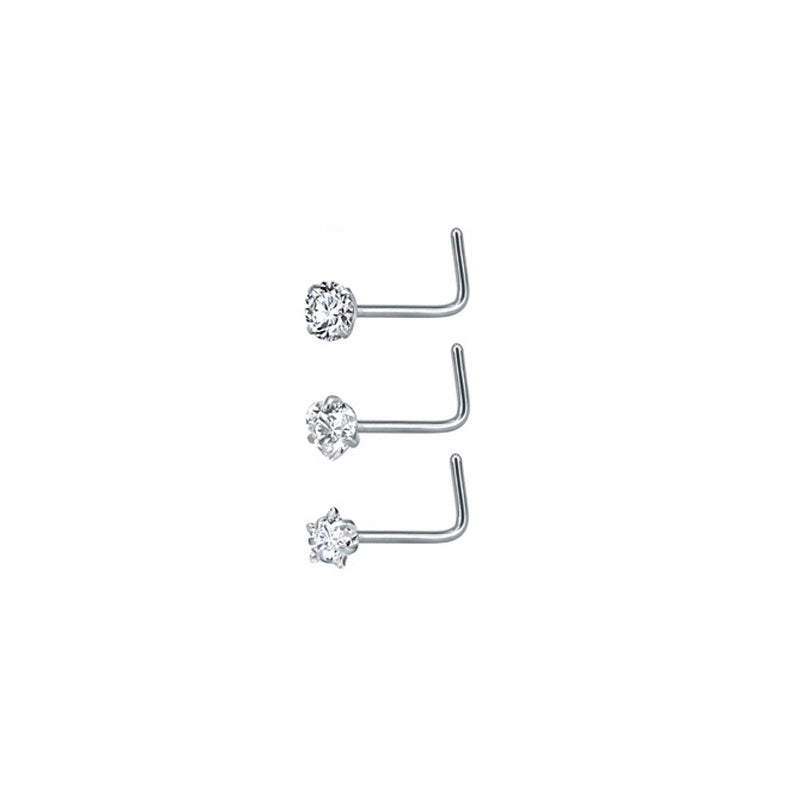 3 Pcs Stainless Steel Nose Ring Set Zirconia Septum Piercing