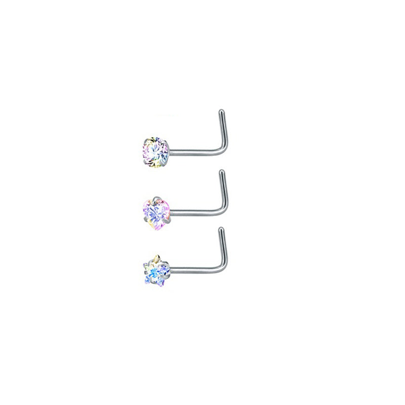 3 Pcs Stainless Steel Nose Ring Set Zirconia Septum Piercing