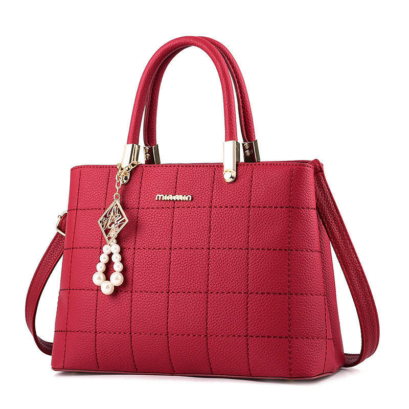 Plaid Handbag Crossbody Bag with Faux Pearl Decor