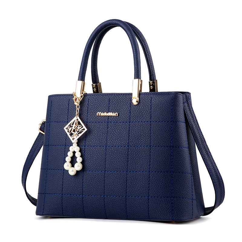 Plaid Handbag Crossbody Bag with Faux Pearl Decor