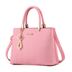 Plaid Handbag Crossbody Bag with Faux Pearl Decor