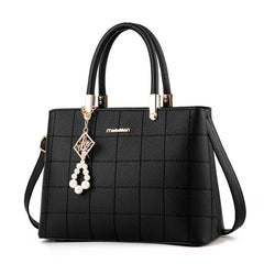 Plaid Handbag Crossbody Bag with Faux Pearl Decor