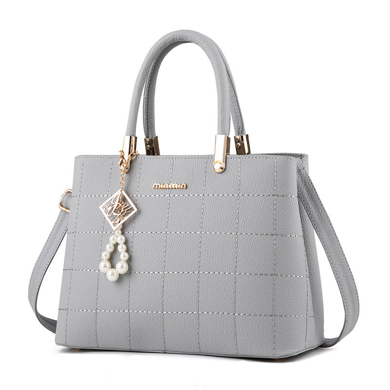 Plaid Handbag Crossbody Bag with Faux Pearl Decor