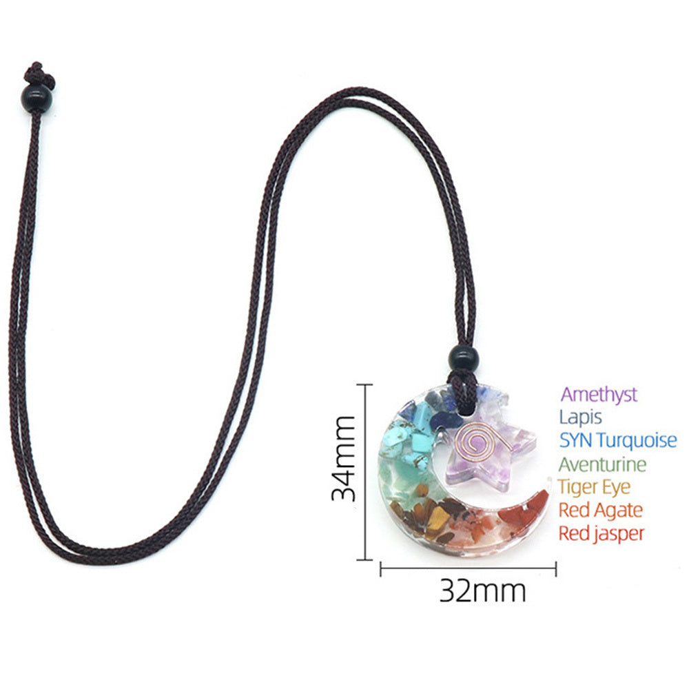 Colorful Gravel Energy Stone Resin Moon Star Pendant Necklace