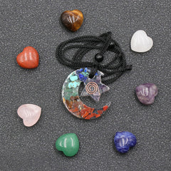 Colorful Gravel Energy Stone Resin Moon Star Pendant Necklace