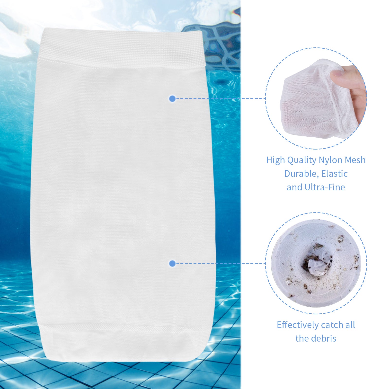 20pcs Pool Skimmer Socks Net Reusable Filter Screen Liner
