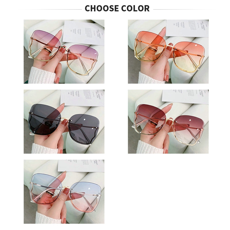 Oversized Metal Rimless Sunglasses Women Eyewear