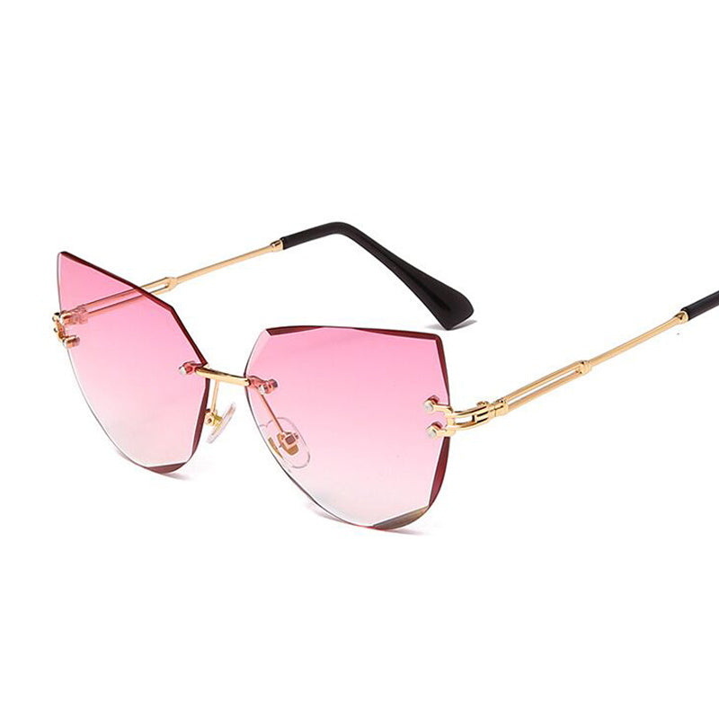 Cat Eye Rimless Sunglasses Metal Temple Gradient Glasses UV400