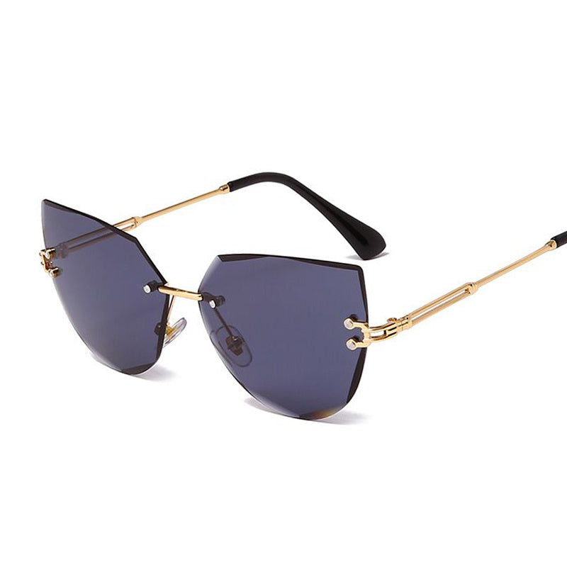 Cat Eye Rimless Sunglasses Metal Temple Gradient Glasses UV400