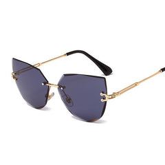 Cat Eye Rimless Sunglasses Metal Temple Gradient Glasses UV400