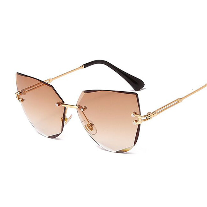 Cat Eye Rimless Sunglasses Metal Temple Gradient Glasses UV400