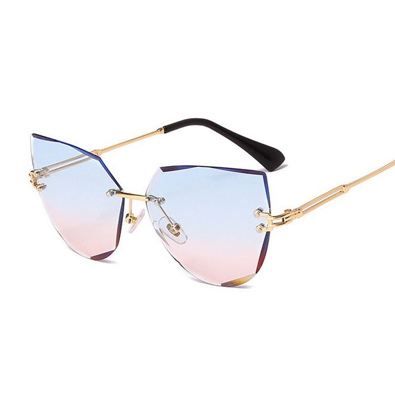 Cat Eye Rimless Sunglasses Metal Temple Gradient Glasses UV400