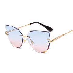 Cat Eye Rimless Sunglasses Metal Temple Gradient Glasses UV400