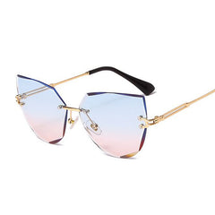Cat Eye Rimless Sunglasses Metal Temple Gradient Glasses UV400