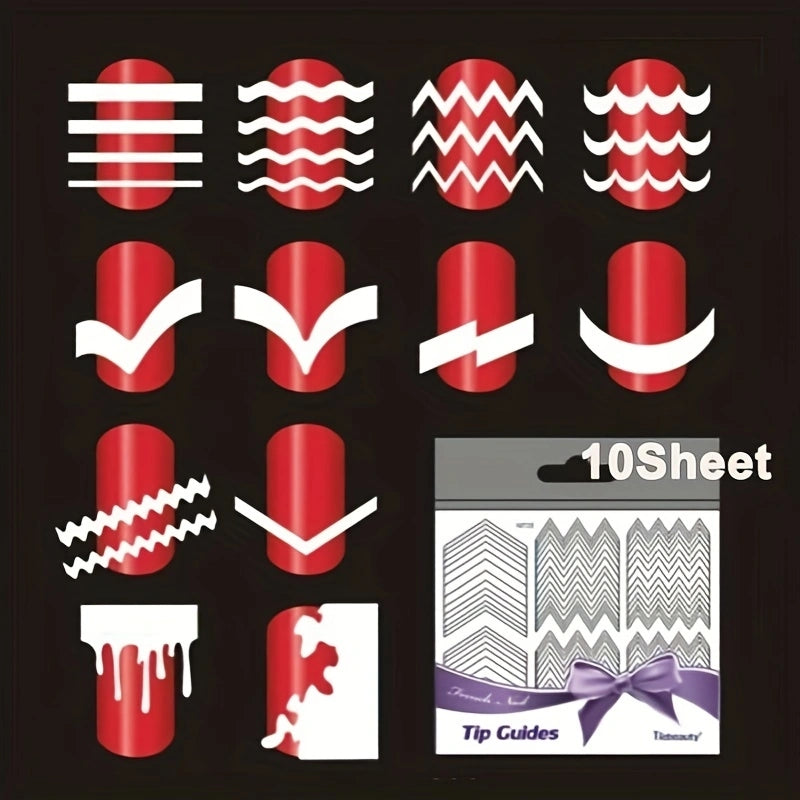 10 Sheets DIY Nail Art Tips Tape Sticker Guide Stencils French Manicure