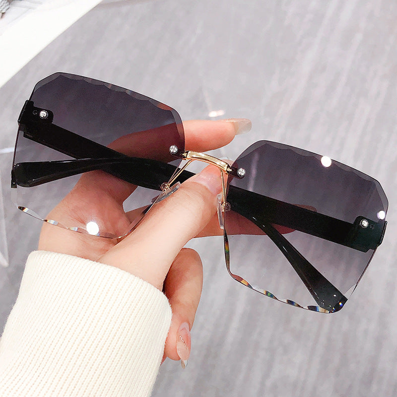 Ombre Lens Sunglasses Casual Rivet Decor Rimless Glasses UV400