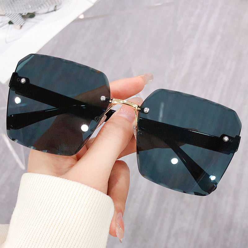 Ombre Lens Sunglasses Casual Rivet Decor Rimless Glasses UV400