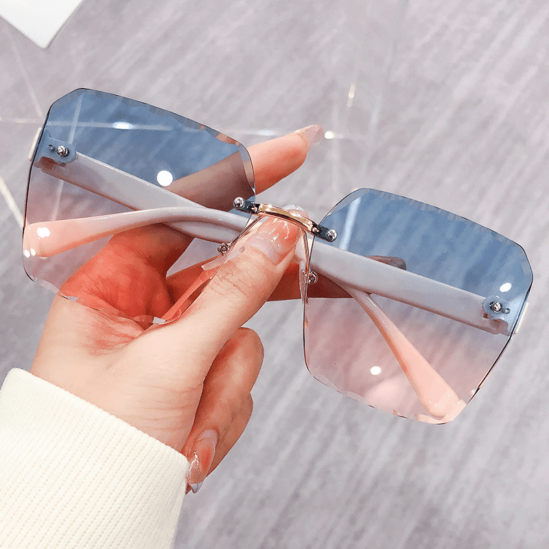 Ombre Lens Sunglasses Casual Rivet Decor Rimless Glasses UV400