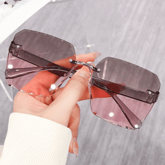 Ombre Lens Sunglasses Casual Rivet Decor Rimless Glasses UV400